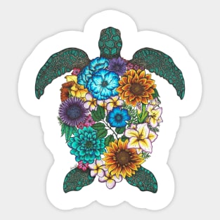 Floral Turtle Color White Background Sticker